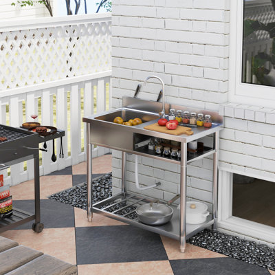 HOMCOM Outdoor Utility Sink Free Standing Single Bowl, 100 x 51.5 x 100 cm
