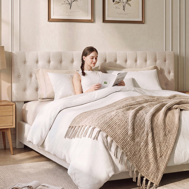 Tête de lit tapissier Aveigha, Simple, Velours beige