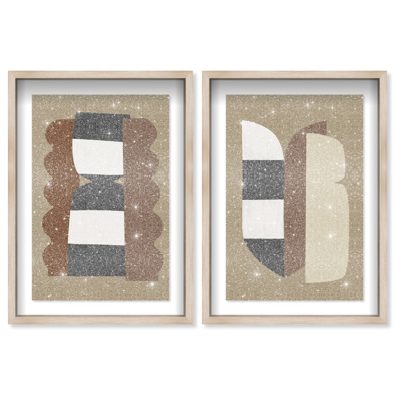 Puzzle Catcher Set Shadowbox Abstract Print by Oliver Gal, Black Frame, 10 x 15, 21"H x 31"W, Natural Oak Shadowbox