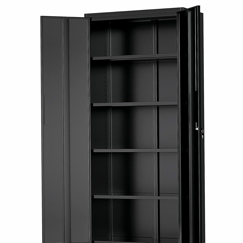 Armoire de rangement en métal 72 po H, armoire verrouillable en acier à outils noir avec portes et 4 tablettes, grands classeurs pour systèmes de rangement de garage, classeur verrouillable pour bureau personnel, salle de classe / garde-manger