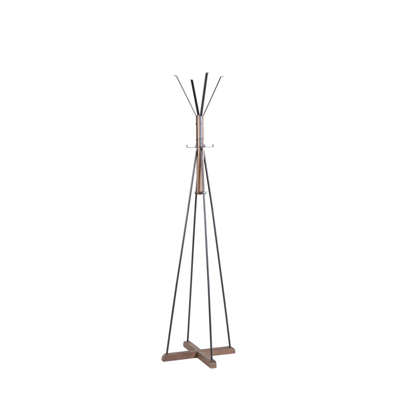 Reclaimed Wood And Metal Freestanding Coat Rack With Hooks Use In Bedroom