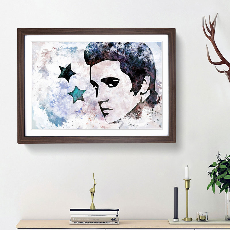 Elvis Presley Stars in Abstract - Picture Frame Painting Print, 27cm H x 36cm W x 2cm D, Walnut Framed