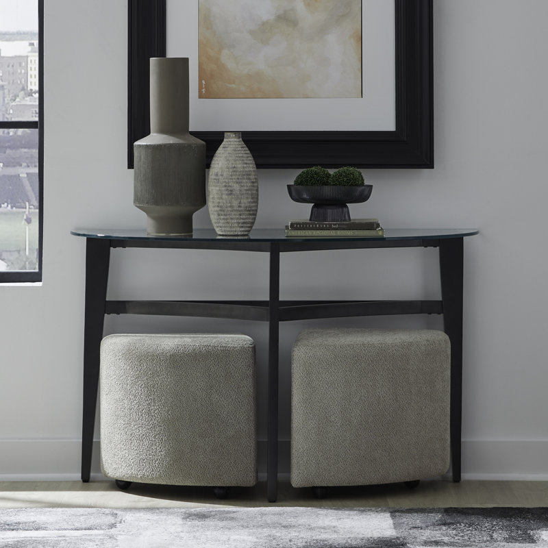  Almeida Sofa Table and Upholstered Ottomans Set