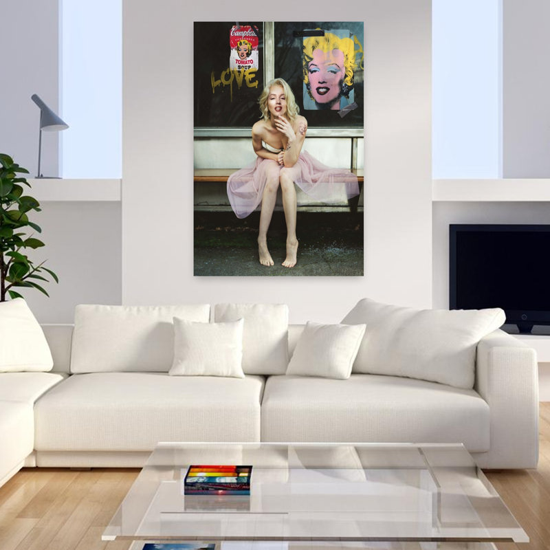 Art contemporain contemporain rétro coloré, H 48 po x l 32 po