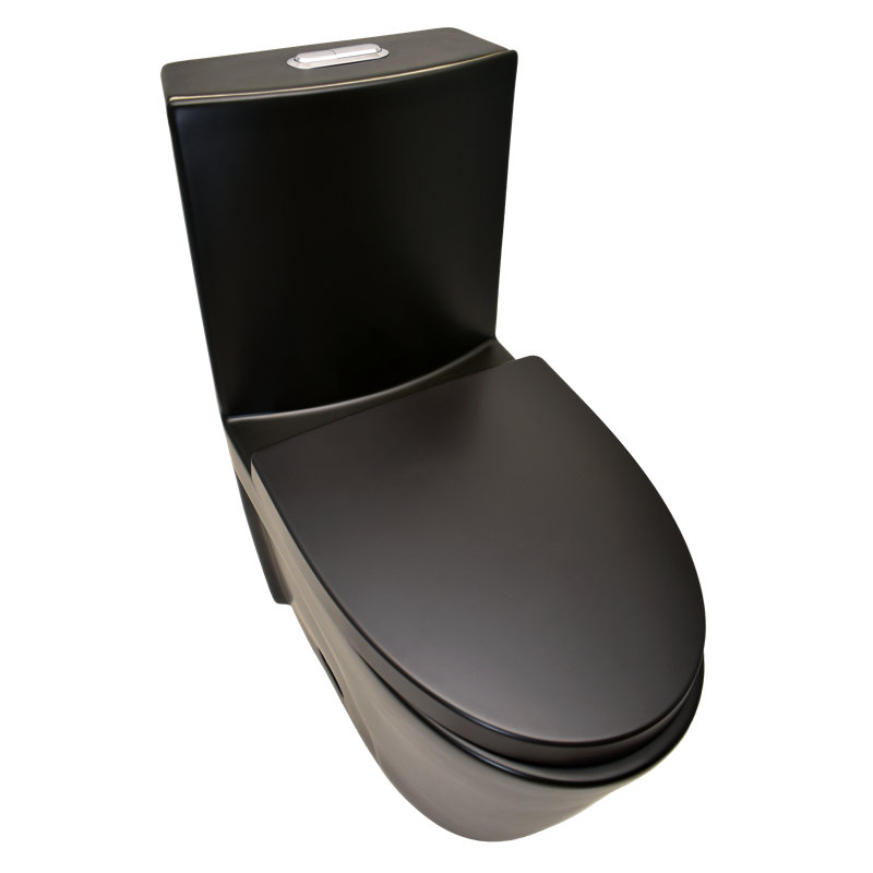 Alpha International 1.28 GPF Elongated 16 Comfort Height Floor Mounted One-Piece Toilet with Seat Included, Matte Black