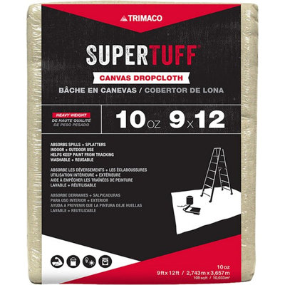 Trimaco 51121 9' X 12' 10 Oz. Super Tuff Canvas Drop Cloth-1PK