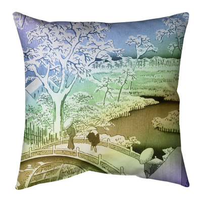 Housse de coussin Utagawa Hiroshige Meguro Drum Bridge et Sunset Hill Square