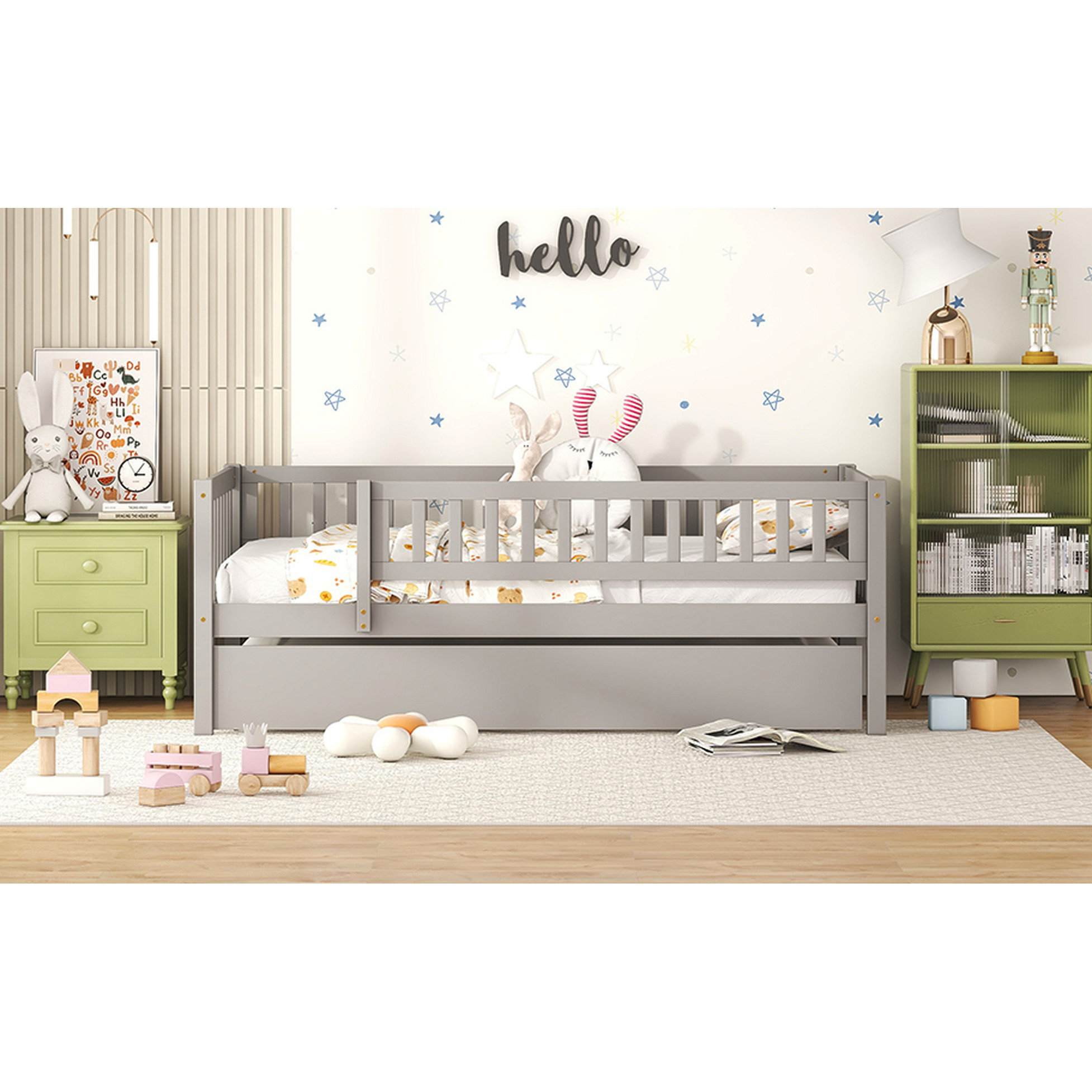 Latitude Run® Gray Twin Size Daybed With Trundle And Secure Fence ...