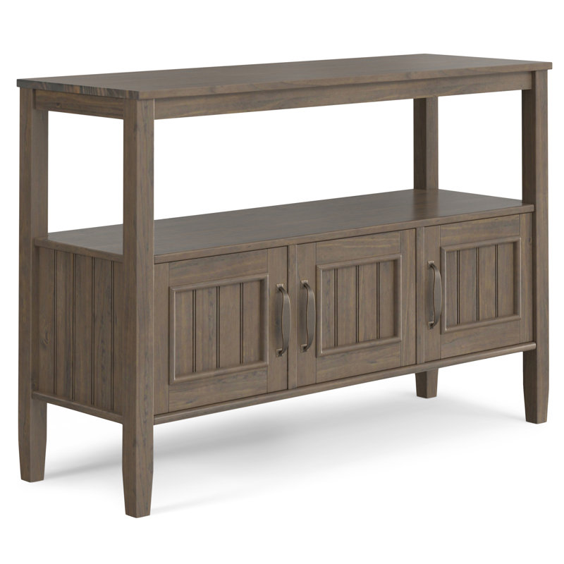 Console de vestibule en bois massif l 48 po Lev, brun avec 3 armoires et tablette ouverte