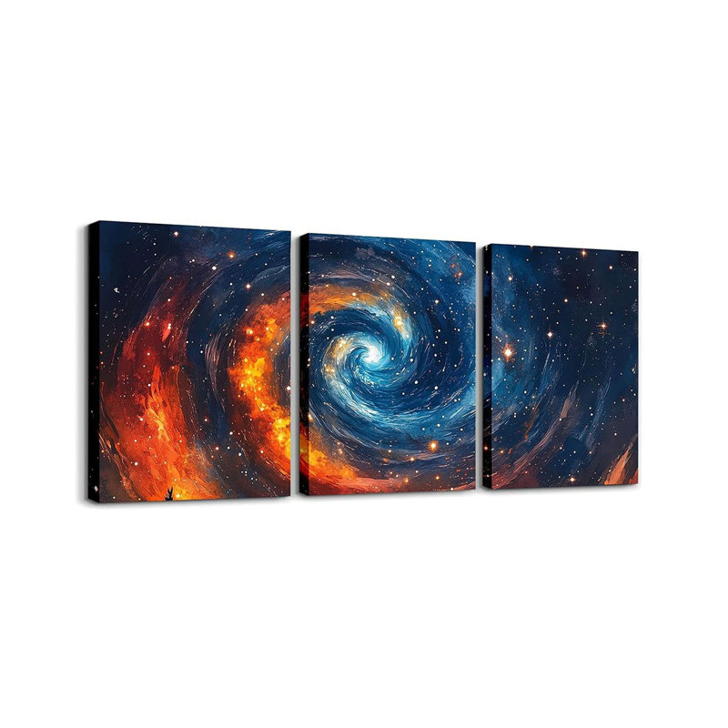 Outer Space Canvas Wall Art Set Of 3,Galaxy Universe Pictures Wall Decor For Living Room Bedroom Office,Modern Abstract Poster Prints For Home Decor