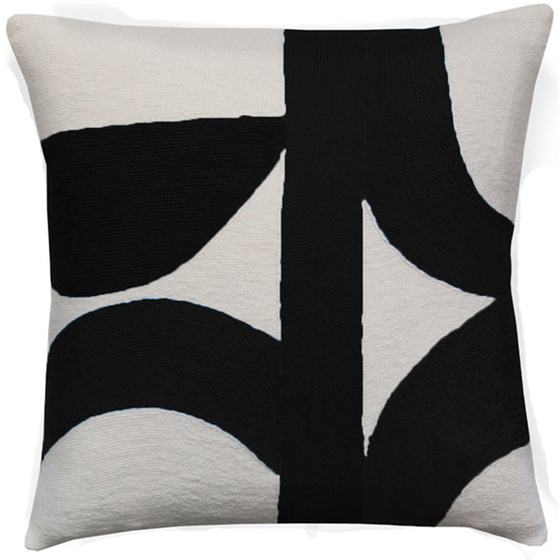 Eclipse Hand-Embroidered Chain Stitch Pillow, Cream/Black