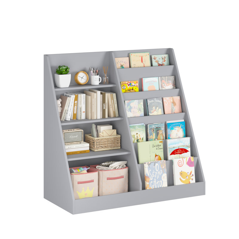 Bibliothèque et rangement de jouets en bois Montessori pour enfants à 4 niveaux Noe, Grey