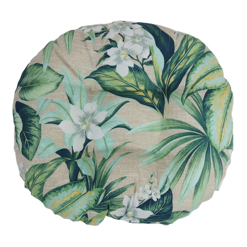 Outdoor 4'' Ottoman Seat Cushion, Beige/Green Floral