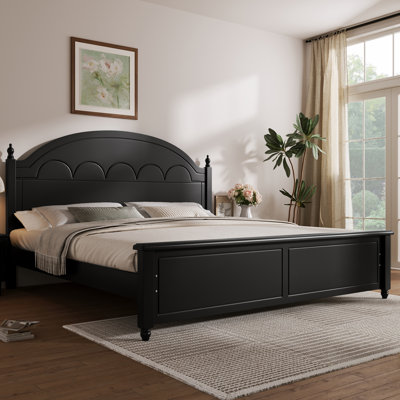 Wooden Bed Frame With Arched Headboard, Classic Design And Durable Construction