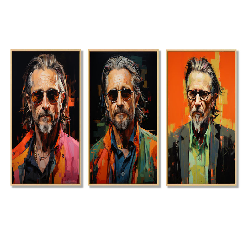 Portrait Pop Old Olive Pop Art, H 28 po x l 36 po, Cadre flottant brun