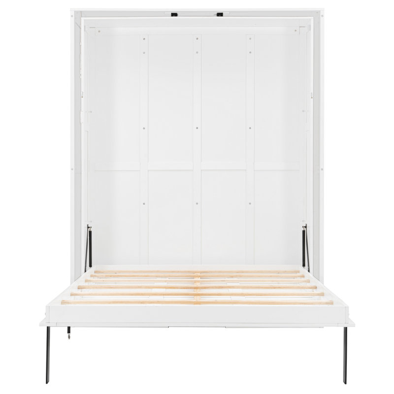 Lit escamotable rotatif avec supports de rangement cachés, lit mural multifonctionnel peu encombrant pour le bureau à domicile et les petites pièces, blanc