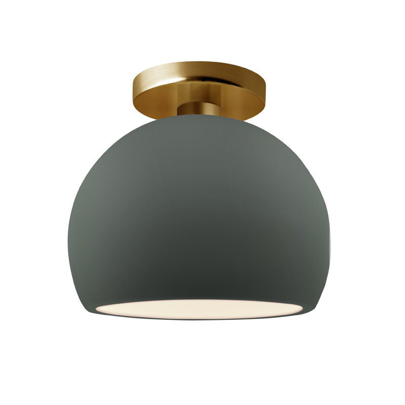 Ceramic LED Semi Flush Mount, 7" H x 7" W x 7" D, Pewter Green, Brushed Brass