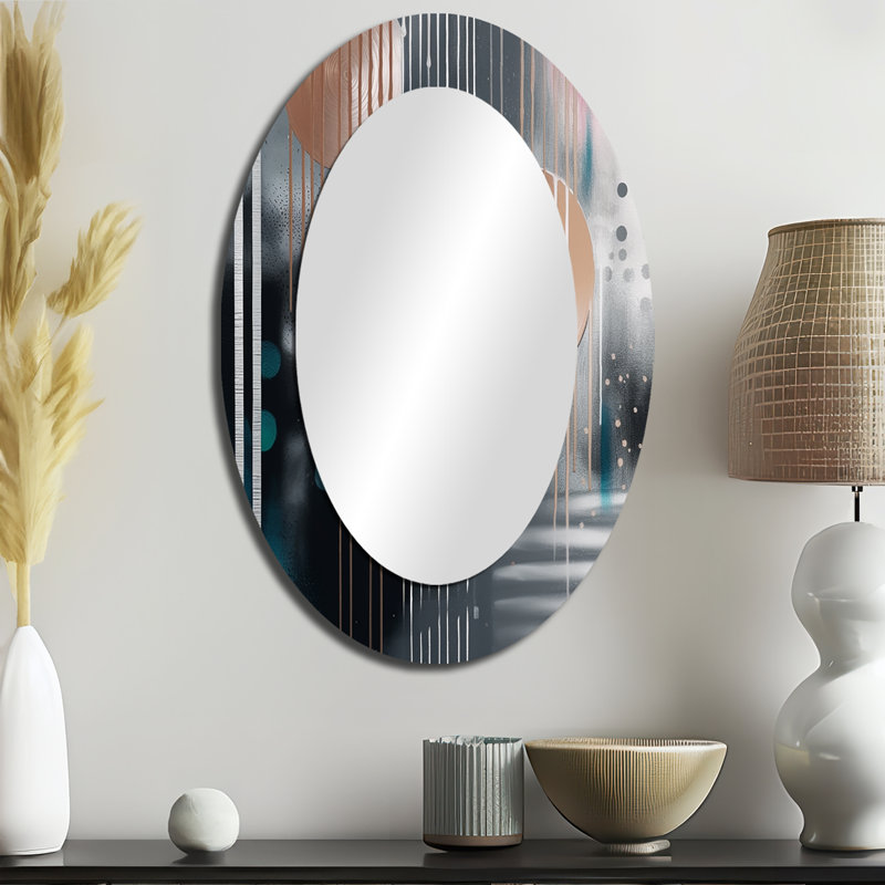 Whispers Of Marble III - Abstract Oval Decorative Mirror On Metal, 36" x 24"