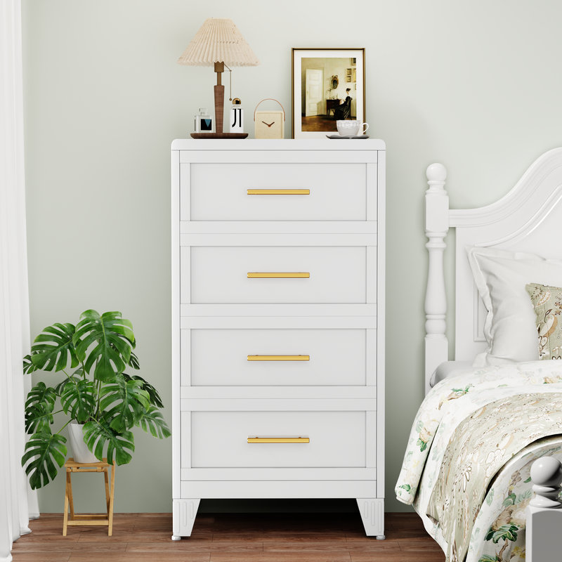 Metal White 3 Drawer Nightstand, White