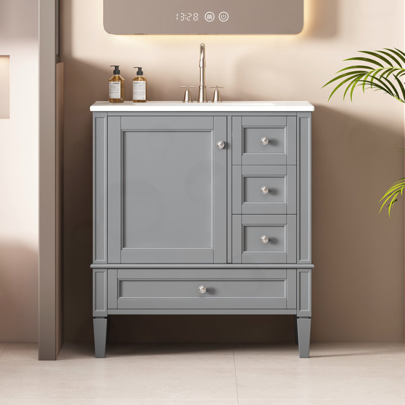 Bathroom Vanity with Ceramic Sink, Gray/Black