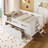 Twin Size Wooden Platform Bed with Guardrail & Storage Drawer, Child-Friendly Platform Bed, Pink-701170406-701170409