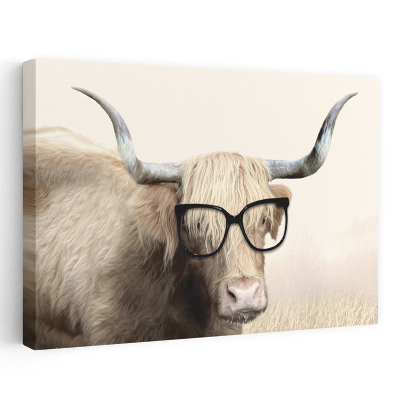Smart Look Highland - Vache Highland contemporaine, longues cornes, H 24 po x l 36 po
