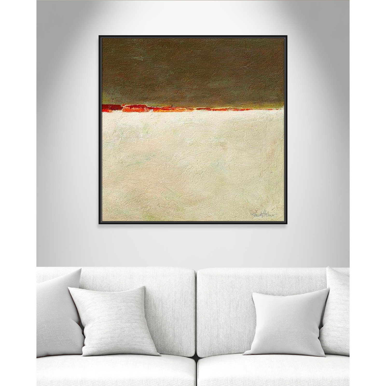 Orange Horizon I by Renate Holzner, 37.5'' H x 37.5'' W x 2'' D, Black Framed