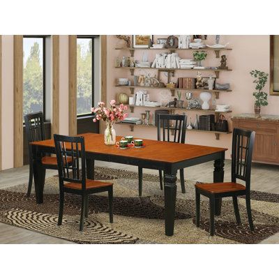 5 Piece Dinette Set for 4 Includes a Rectangle Dining Room Table with Butterfly Leaf and 4 Dining Chairs, Black & Cherry