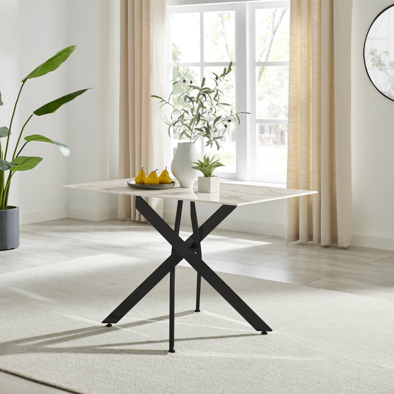 Lenworth Rectangular 120cm L x 70cm W Dining Table, Black, White
