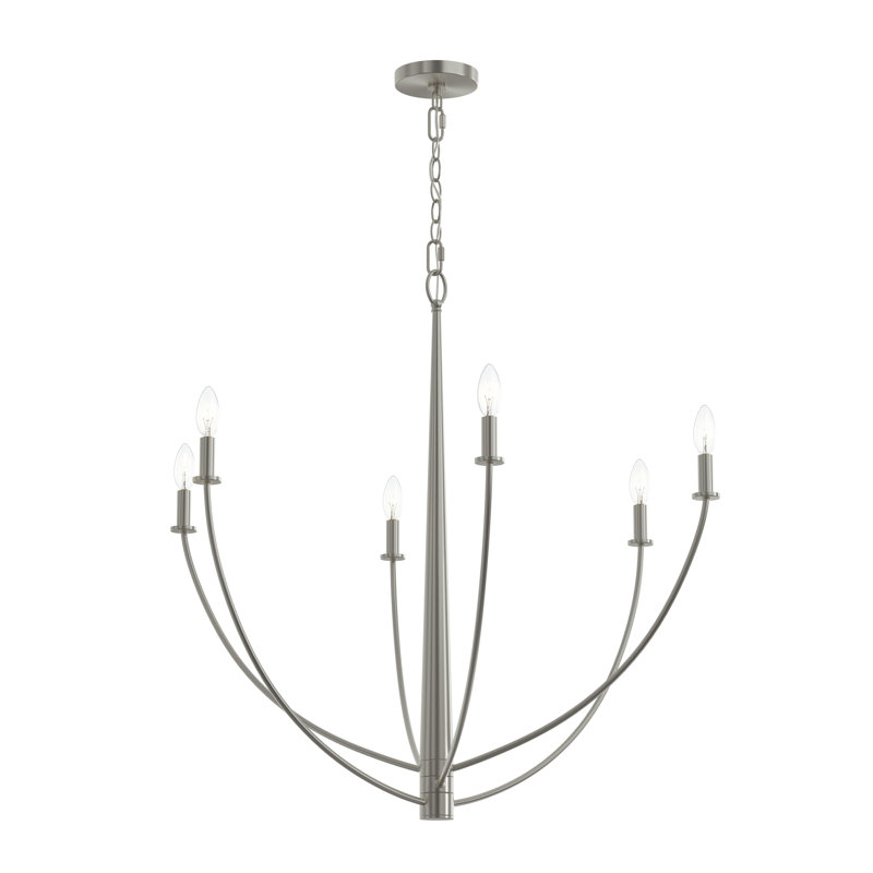 Jheni Six-Light Brushed Nickel Chandelier, Brushed Nickel, 34