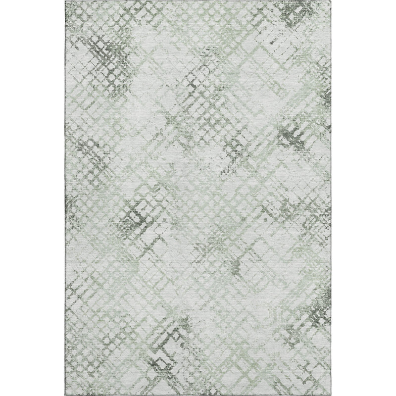 Premium Machine Washable Prisco Green Rug, Rectangle 3' x 5'