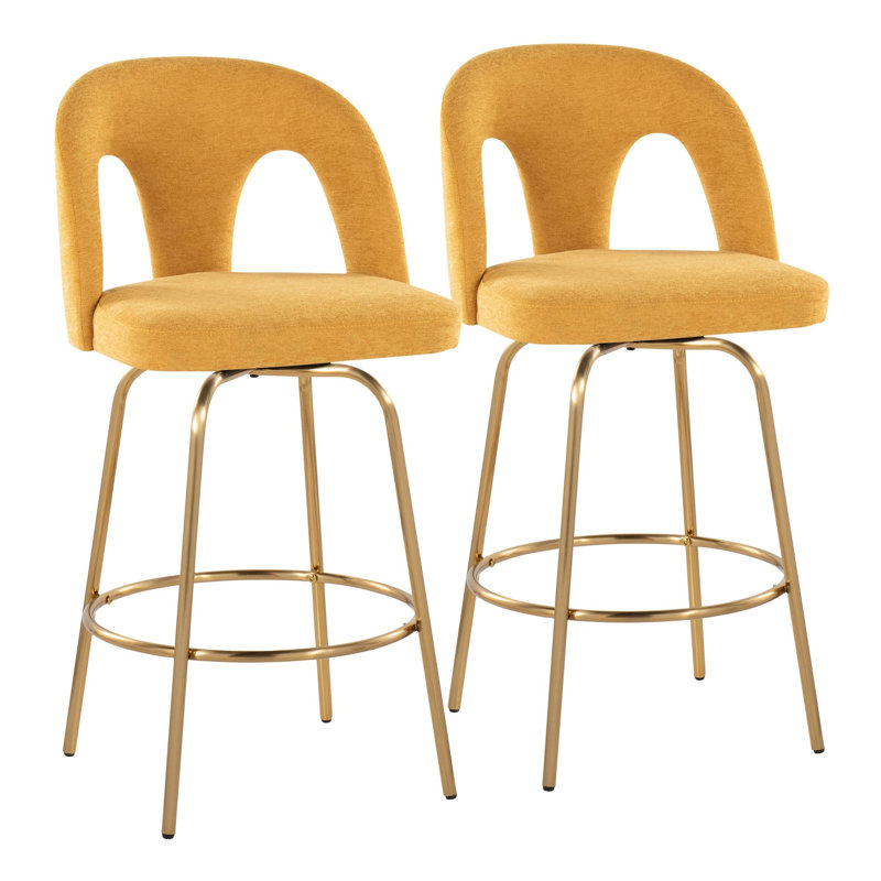 Tabouret de comptoir Ava, Doré, Tissu jaune