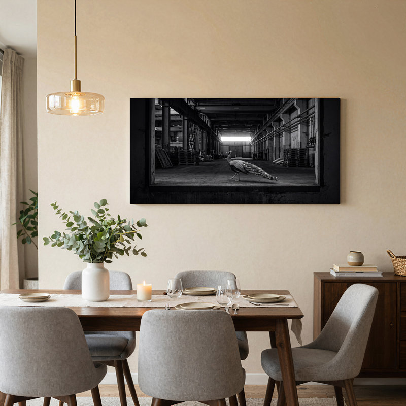 Art mural sur toile noir et blanc avec entrepôt industriel, L 32 po x H 16 po
