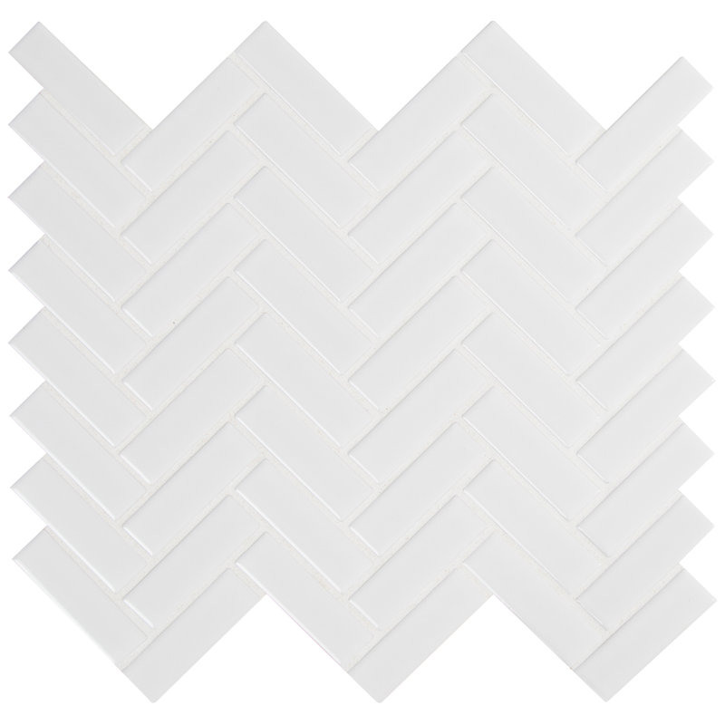 Carreau de mosaïque de plancher et de mur en porcelaine brillante blanche à motif de chevrons en silice 13 po x 13 po