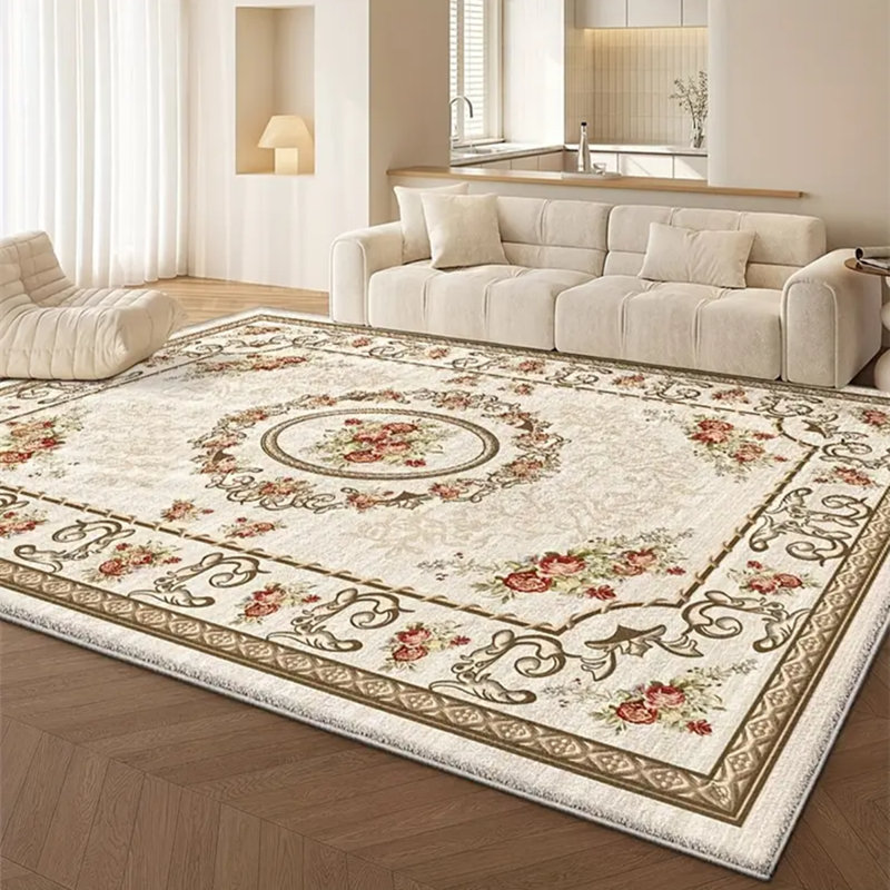 Tapis contemporain en médaillon floral avec envers antidérapant, tapis en polyester lavable épais, 70,8 po x 106,3 po