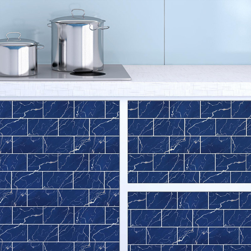 14cm W x 28cm L Aluminum Peel and Stick Subway Tile, Blue