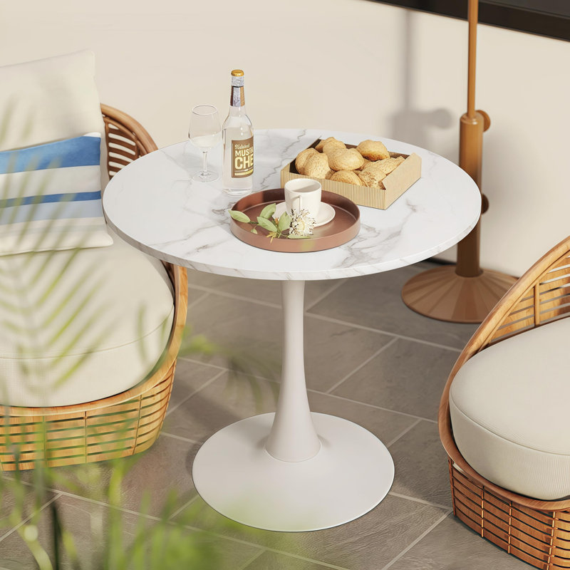 Table de salle à manger 31,5 pouces, H 28,54 po x L 31,5 po x l 31,5 po, Blanc