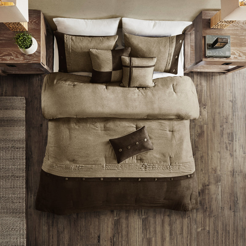 Édredon grand 7 pièces en faux suède brun - décor de chalet, oreillers décoratifs et suède, Brun