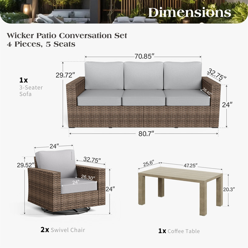 Ensemble de conversation d'extérieur en osier pour terrasse, No