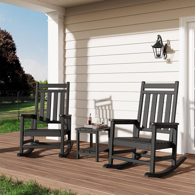 Set of 2 Outdoor 2-Tier HDPE Side Tables, 18 in All-Weather Patio End Tables for Pool, Deck, Backyard, or Indoor Use, Black