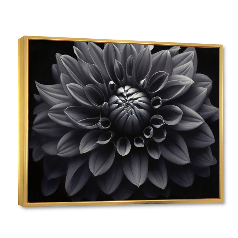 Palette de jardin noir et blanc Dahlia I - impressions florales encadrées, H 16 po x l 32 po x P 1 po, Cadre flottant doré