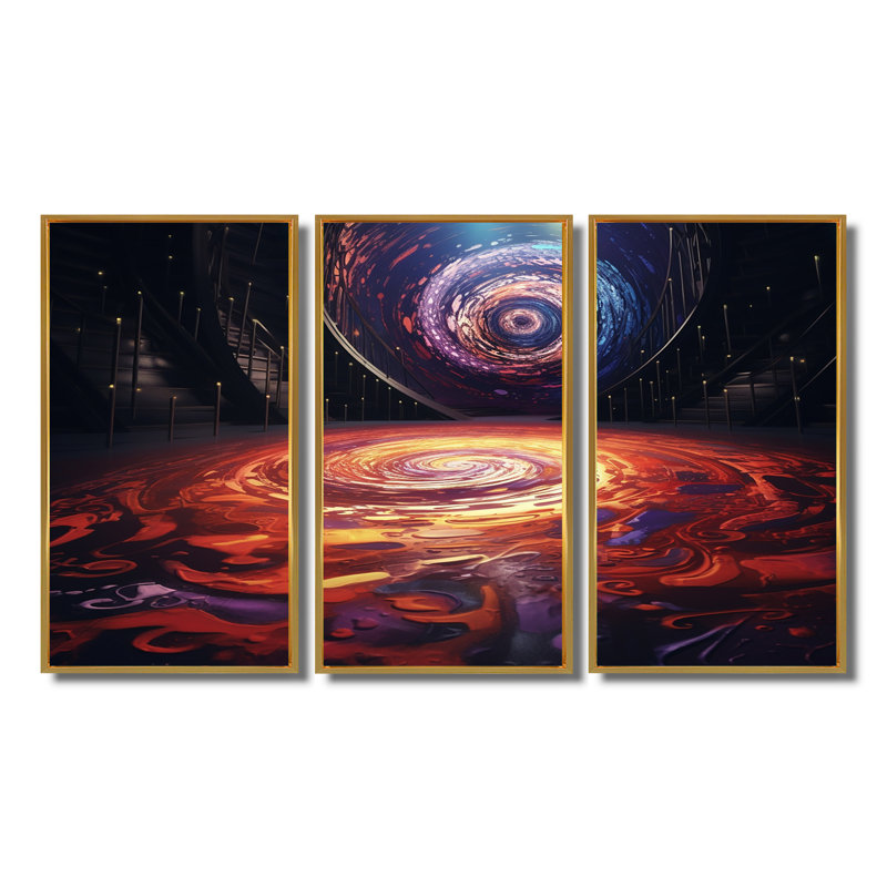 Spiral Galaxy Cosmic Whirls - Space Paysages, ensemble de salon d'art mural, Cadre flottant doré, H 28 po x l 36 po x P 1 po