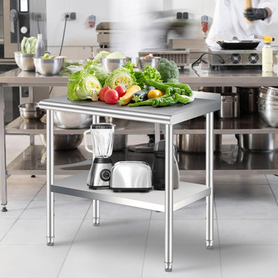 Table en acier inoxydable pour la préparation et le travail avec dosseret, table commerciale robuste avec tablette réglable