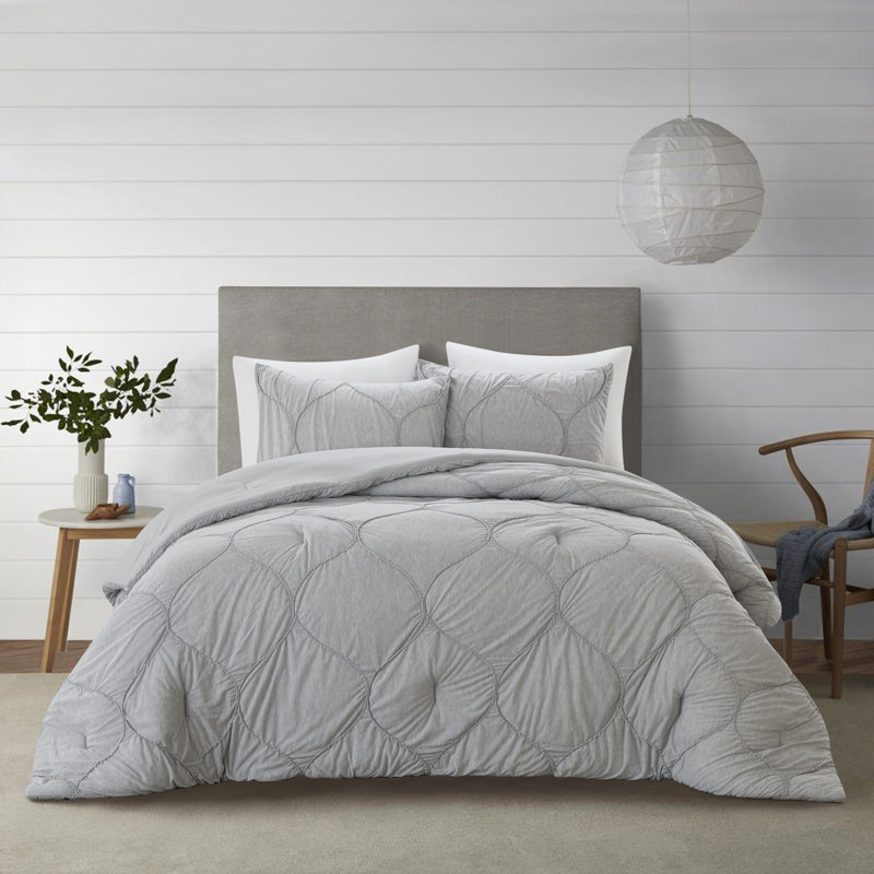 Ensemble d'édredon lavable en polyester gris à densité de tissage 180 fils, Très grand lit
