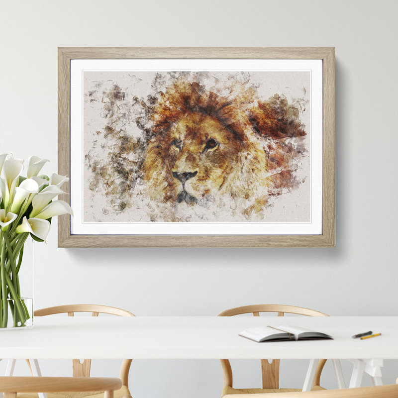 Lion Vol.6 - Framed Print, 65cm H x 90cm W x 2cm D, Oak Framed