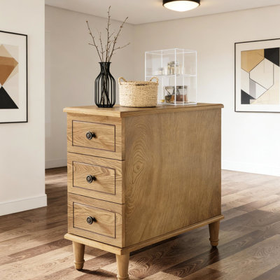Narrow Entryway Solid Wood Side Table - Nightstand With Drawers For Living Room And Bedroom, Luxurious Detailing Square Patterns, No Assembly Needed, Three Storage Of Personal Items, 23.62" L X