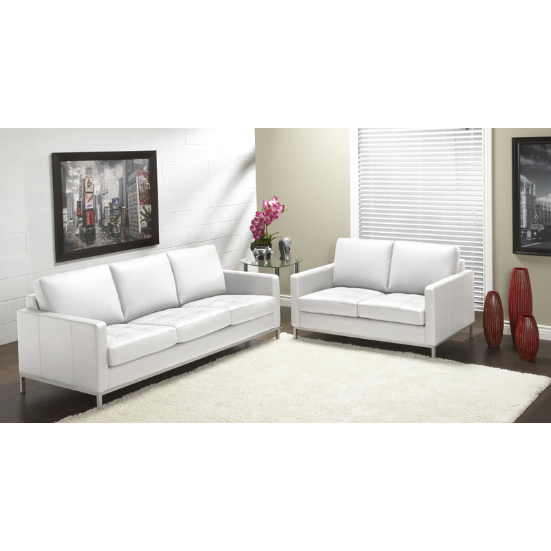 Corniche Upholstered 79'' Sofa, Polar White Genuine Leather