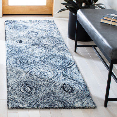 Tapis gris / bleu en laine touffeté à la main Alora