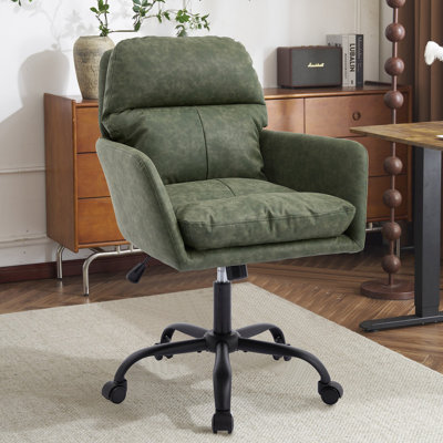 Cuir artificiel, similicuir, base noire, réglable en hauteur, convient au bureau, à la chambre à coucher, à la coiffeuse et à d'autres environnements. Une chaise de bureau. Vert