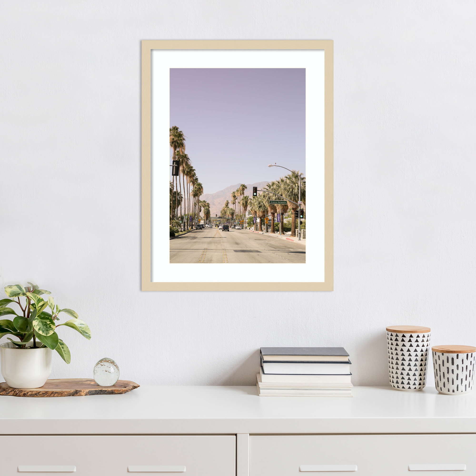 Palm Spring Street by Shot by Clint Wood Framed Wall Art Print, 25" H x 19" W, Brown